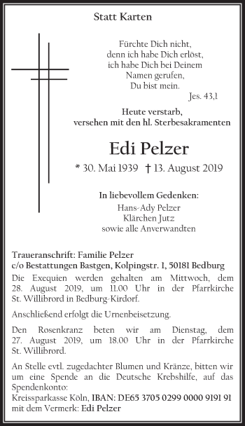 Anzeige von Edi Pelzer von  Werbepost 