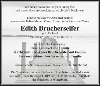 Anzeige von Edith Brucherseifer von  Anzeigen Echo  Lokalanzeiger 