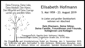 Anzeige von Elisabeth Hofmann von Kölner Stadt-Anzeiger / Kölnische Rundschau / Express