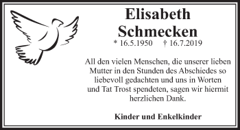 Anzeige von Elisabeth Schmecken von  Sonntags-Post 