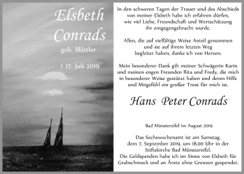 Anzeige von Elsbeth Conrads von  Blickpunkt Euskirchen  Sonntags-Post 