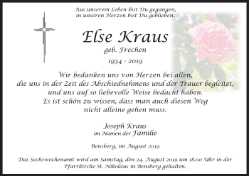 Anzeige von Else Kraus von Kölner Stadt-Anzeiger / Kölnische Rundschau / Express