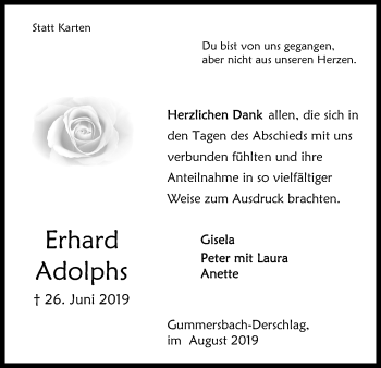 Anzeige von Erhard Adolphs von Kölner Stadt-Anzeiger / Kölnische Rundschau / Express