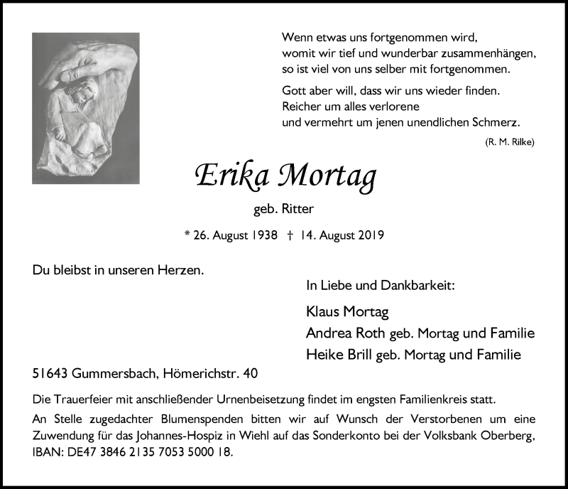  Traueranzeige für Erika Mortag vom 18.07.2023 aus  Anzeigen Echo 