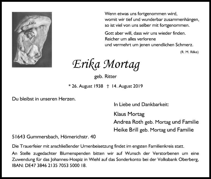  Traueranzeige für Erika Mortag vom 18.07.2023 aus Kölner Stadt-Anzeiger / Kölnische Rundschau / Express