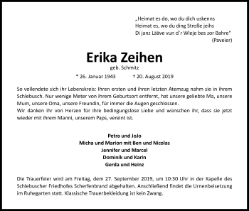 Anzeige von Erika Zeihen von Kölner Stadt-Anzeiger / Kölnische Rundschau / Express