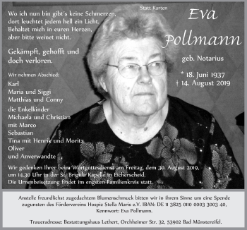 Anzeige von Eva Pollmann von  Blickpunkt Euskirchen 