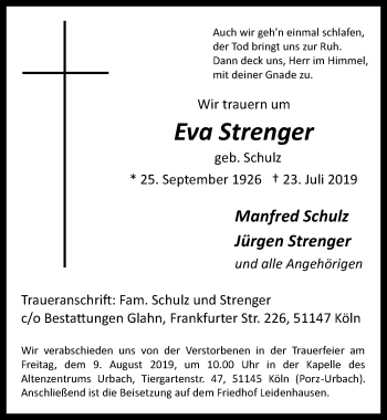 Anzeige von Eva Strenger von  Kölner Wochenspiegel 