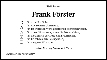 Anzeige von Frank Förster von Kölner Stadt-Anzeiger / Kölnische Rundschau / Express