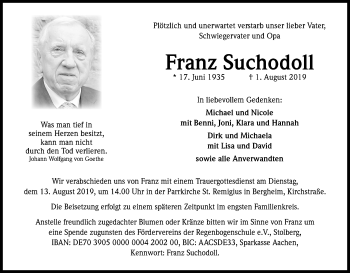 Anzeige von Franz Suchodoll von Kölner Stadt-Anzeiger / Kölnische Rundschau / Express