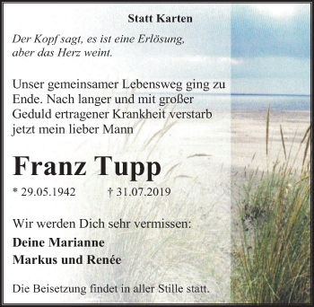 Anzeige von Franz Tupp von  Werbepost 