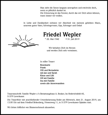 Anzeige von Friedel Wepler von Kölner Stadt-Anzeiger / Kölnische Rundschau / Express