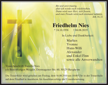 Anzeige von Friedhelm Nies von  Werbepost 