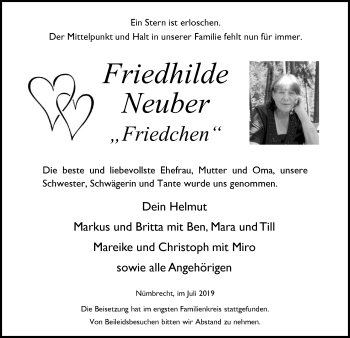 Anzeige von Friedhilde Neuber von  Lokalanzeiger 