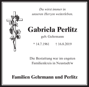 Anzeige von Gabriela Perlitz von  Werbepost 