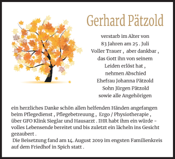 Anzeige von Gerhard Pätzold von Kölner Stadt-Anzeiger / Kölnische Rundschau / Express