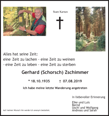 Anzeige von Gerhard Zschimmer von Kölner Stadt-Anzeiger / Kölnische Rundschau / Express