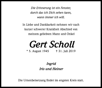 Anzeige von Gert Scholl von Kölner Stadt-Anzeiger / Kölnische Rundschau / Express