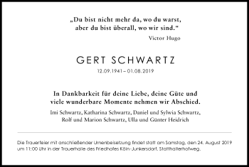 Anzeige von Gert Schwartz von Kölner Stadt-Anzeiger / Kölnische Rundschau / Express