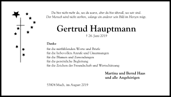 Anzeige von Gertrud Hauptmann von Kölner Stadt-Anzeiger / Kölnische Rundschau / Express
