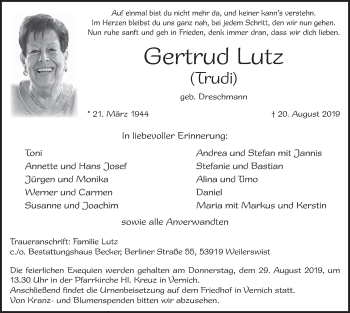 Anzeige von Gertrud Lutz von  Schlossbote/Werbekurier 