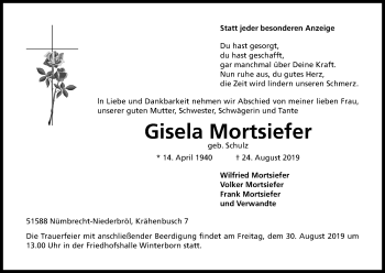 Anzeige von Gisela Mortsiefer von Kölner Stadt-Anzeiger / Kölnische Rundschau / Express