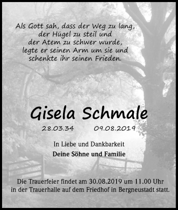 Anzeige von Gisela Schmale von Kölner Stadt-Anzeiger / Kölnische Rundschau / Express