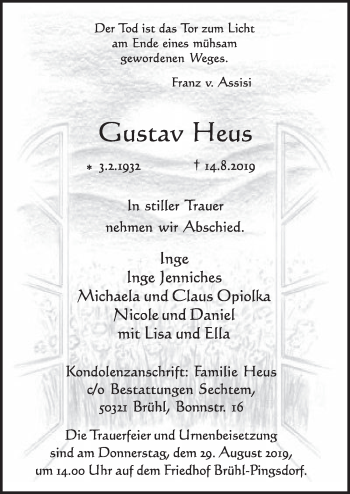 Anzeige von Gustav Heus von  Schlossbote/Werbekurier 