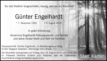 Anzeige von Günter Engelhardt von  Bergisches Handelsblatt 