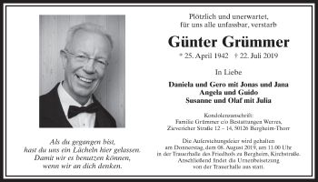 Anzeige von Günter Grümmer von  Sonntags-Post 