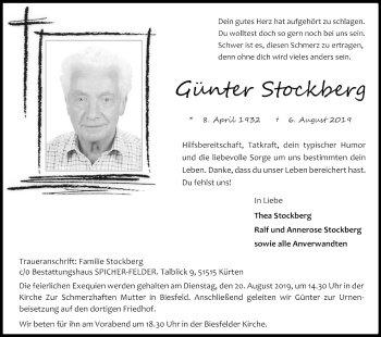 Anzeige von Günter Stockberg von Kölner Stadt-Anzeiger / Kölnische Rundschau / Express