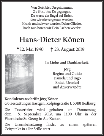 Anzeige von Hans-Dieter Könen von  Sonntags-Post 