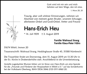 Anzeige von Hans-Erich Heu von Kölner Stadt-Anzeiger / Kölnische Rundschau / Express