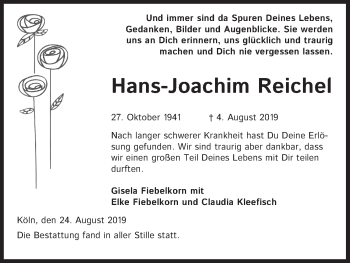Anzeige von Hans-Joachim Reichel von Kölner Stadt-Anzeiger / Kölnische Rundschau / Express