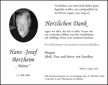 Anzeige von Hans -Josef Berzheim von  Blickpunkt Euskirchen 