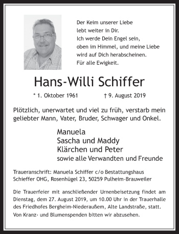 Anzeige von Hans-Willi Schiffer von  Werbepost 