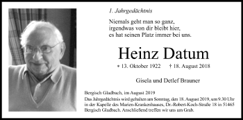 Anzeige von Heinz Datum von Kölner Stadt-Anzeiger / Kölnische Rundschau / Express
