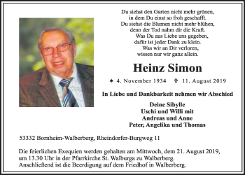 Anzeige von Heinz Simon von  Schlossbote/Werbekurier 