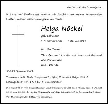 Anzeige von Helga Nöckel von Kölner Stadt-Anzeiger / Kölnische Rundschau / Express