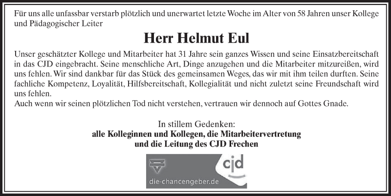  Traueranzeige für Helmut Eul vom 17.08.2019 aus  Sonntags-Post 