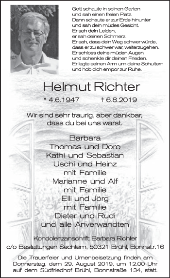 Anzeige von Helmut Richter von  Schlossbote/Werbekurier 
