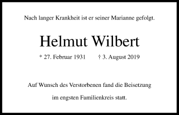 Anzeige von Helmut Wilbert von Kölner Stadt-Anzeiger / Kölnische Rundschau / Express