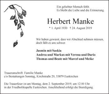Anzeige von Herbert Manke von  Blickpunkt Euskirchen 