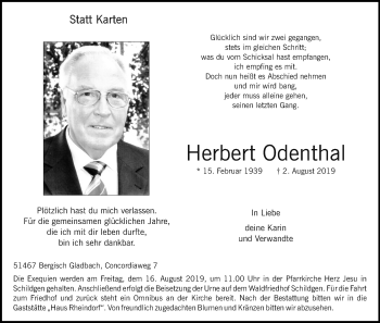 Anzeige von Herbert Odenthal von Kölner Stadt-Anzeiger / Kölnische Rundschau / Express