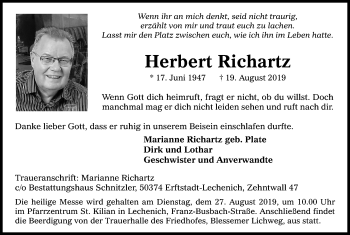 Anzeige von Herbert Richartz von Kölner Stadt-Anzeiger / Kölnische Rundschau / Express