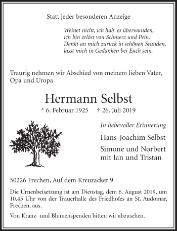 Anzeige von Hermann Selbst von  Sonntags-Post 