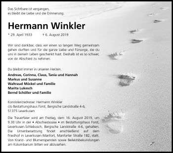 Anzeige von Hermann Winkler von Kölner Stadt-Anzeiger / Kölnische Rundschau / Express