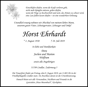 Anzeige von Horst Ehrhardt von Kölner Stadt-Anzeiger / Kölnische Rundschau / Express