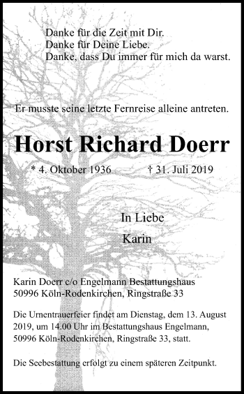 Anzeige von Horst Richard Doerr von Kölner Stadt-Anzeiger / Kölnische Rundschau / Express