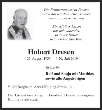 Anzeige von Hubert Dresen von  Werbepost 